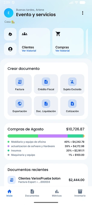 Pantalla principal de la app de SmartBill